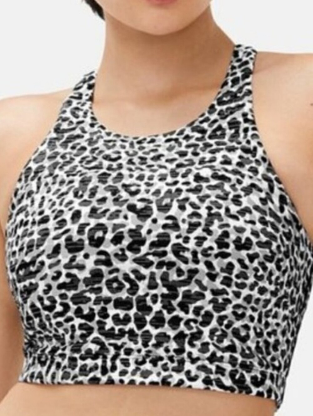 Outdoor Voices Black & White Leopard Print High Neck Sports Bra